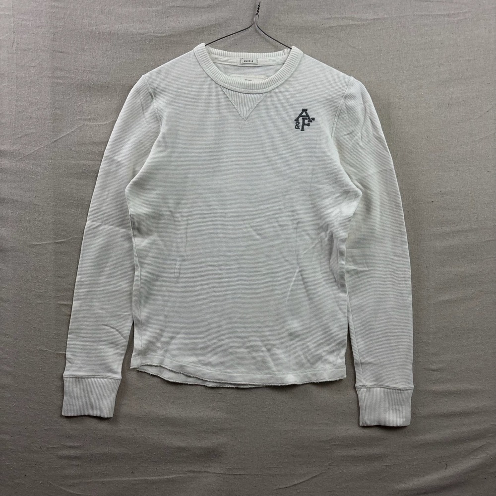 Y2K Abercrombie & Fitch Thermal Shirt Mens M White Waffle‎ Knit Muscle Fit Logo